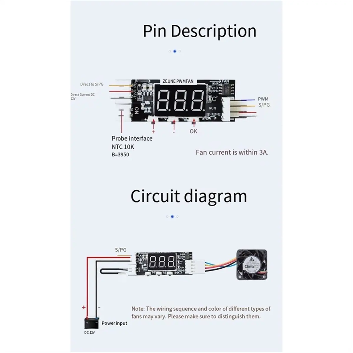 TCE DC12V 3A 4 Wire PWM Fan Temperature Control Speed Governor Fan Speed Controller Digital Display Module Power Supply
