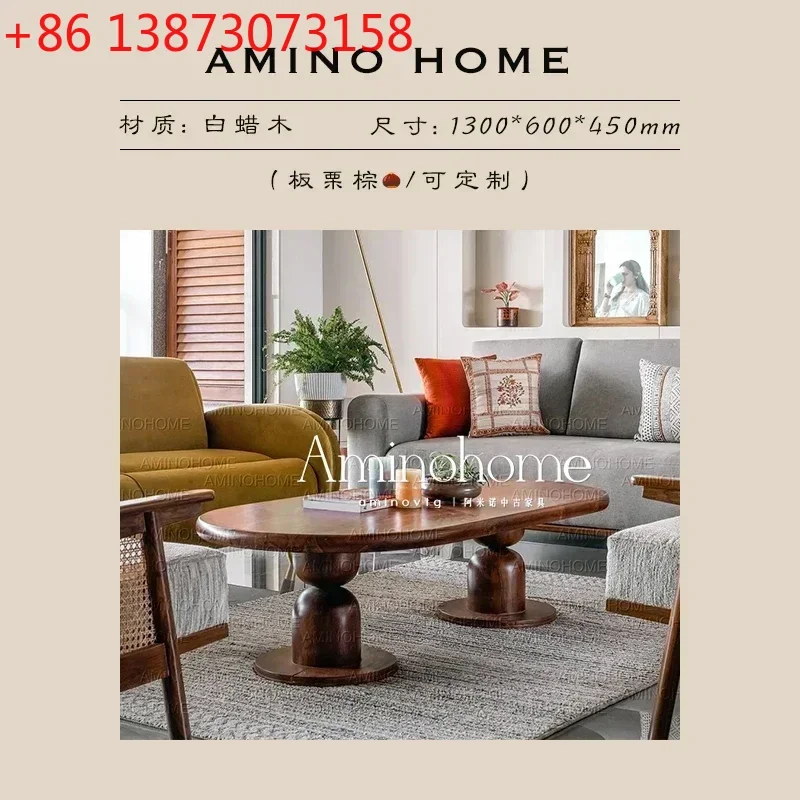 French retro solid wood coffee table living room oval coffee table, sofa wood tea table, furnitureSSS
