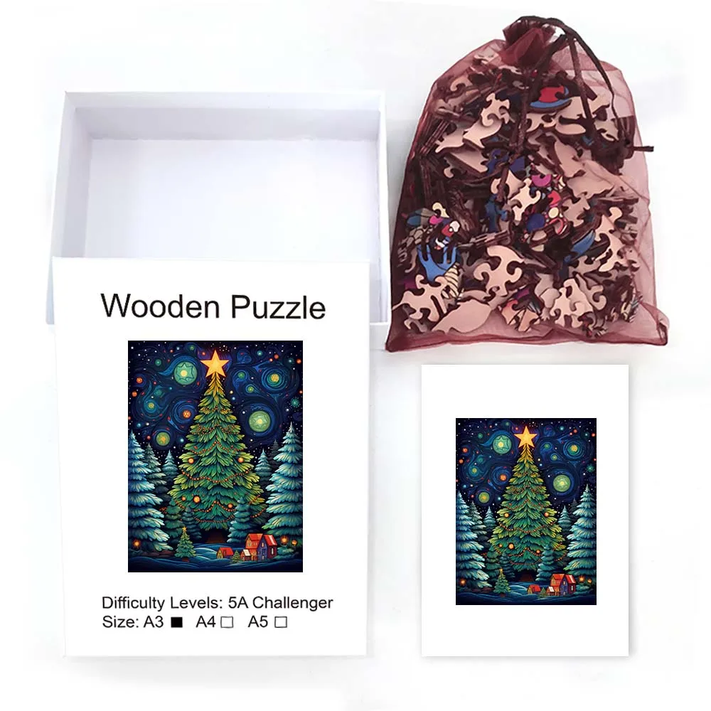 Wooden puzzle Christmas snow tree cabin Personalized 3D puzzle Adult children's gifts Education toys Family interactive game