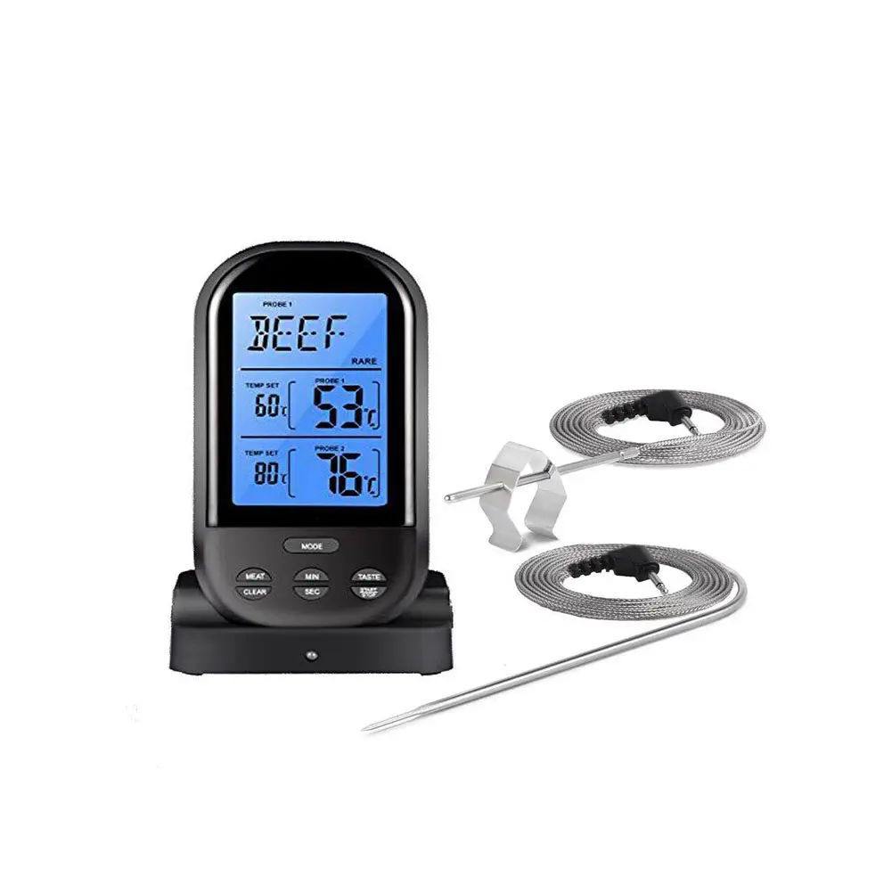 

Wireless Remote Digital Meat Thermometer Large Black LCD Display Instant Read Wireless Bbq Grill Oven Food Thermometer