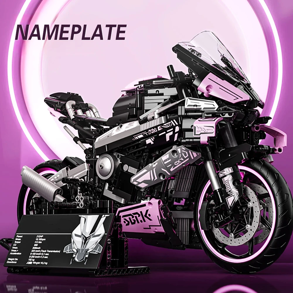 Tech Pink Cyberpunk Motorcycle Racing Building Block Model, Kid's Educational Assembly Toys, Easter Gift, Desktop Decorations