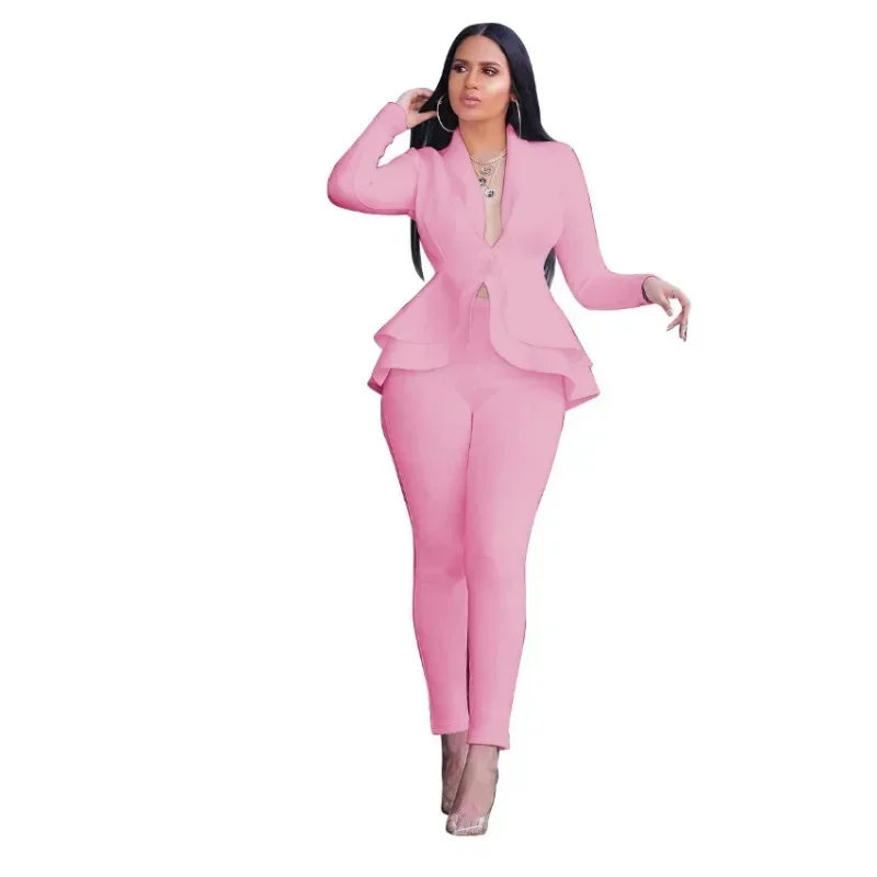 L-XL plus size Fashionable ruffled edge air layer professional uniform casual set elegant and atmospheric showcasing noble taste