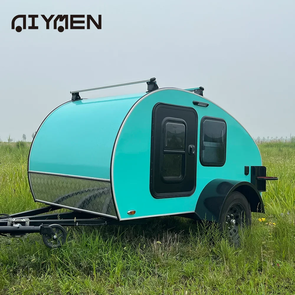 2024 AIYMEN Mini Camper Caravan Fiberglass Aluminum Camping European Teardrop  Trailer Travel RV Light Luxury