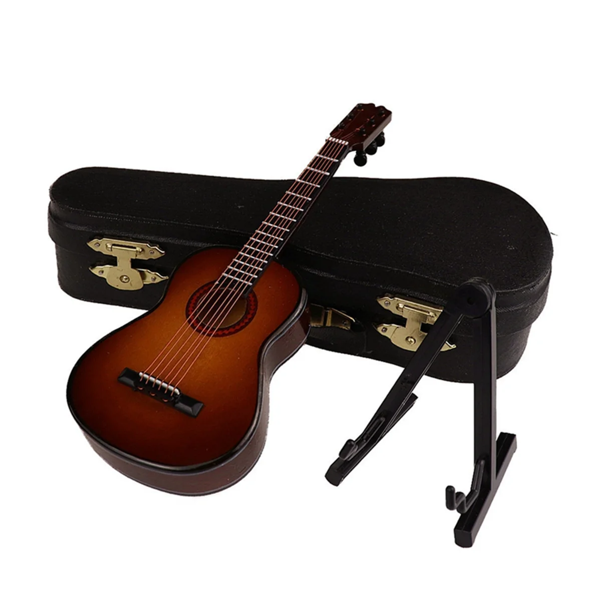 D-Wooden Miniature Guitar with Stand and Case Mini Musical Instrument Miniature Doll House Model Home Decoration HOT