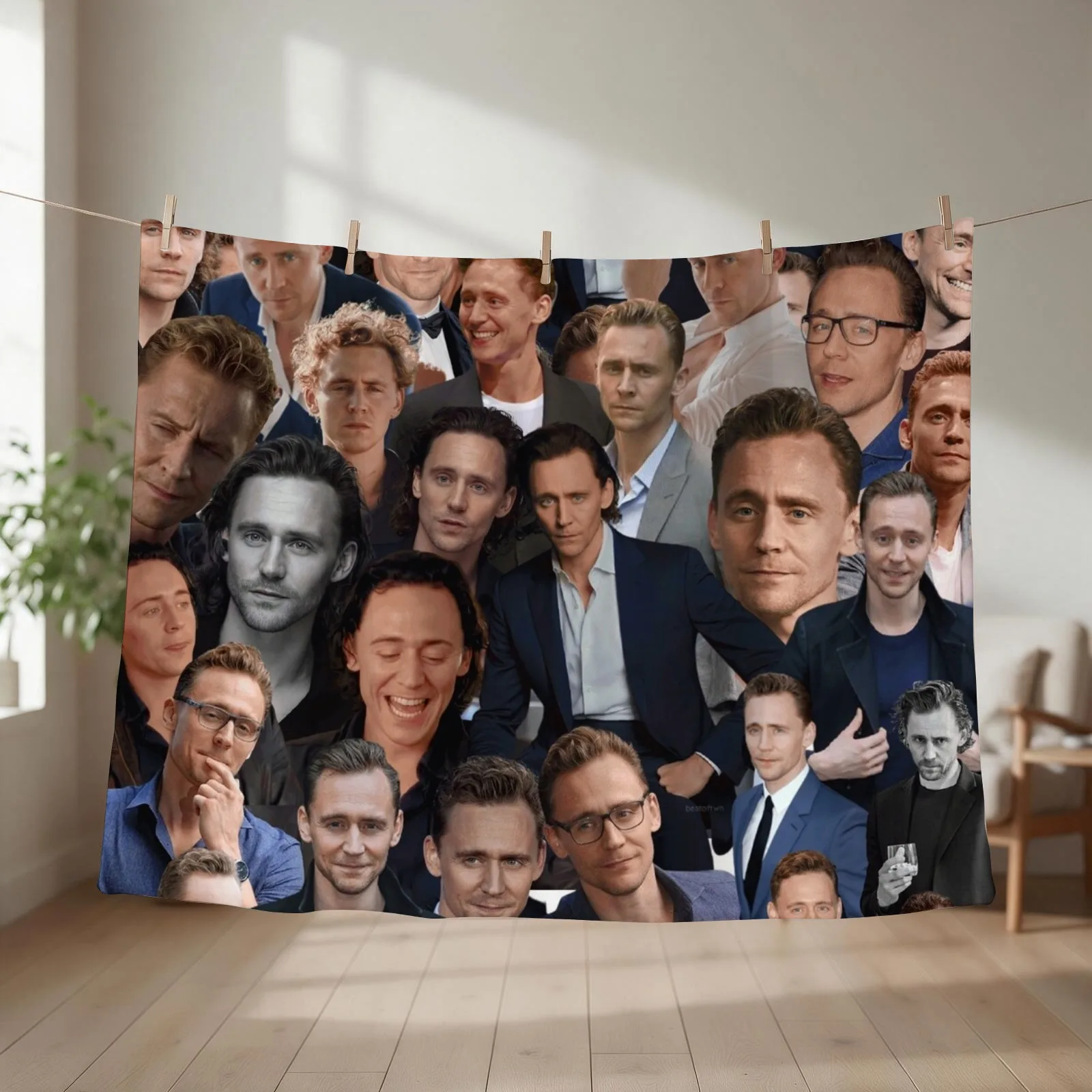 Tom Hiddleston photo collage Throw Blanket couch cozy soft plush fuzzy picnic outdoor blanket