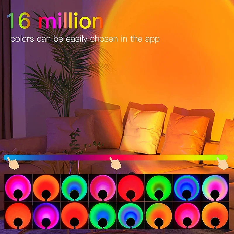 Smart LED Sunset Lamp, Lâmpadas Coloridas em Mudança, Bluetooth App Control, Música Sync para Network Broadcast, Quarto, Home Decor, Rainbow Lâmpadas