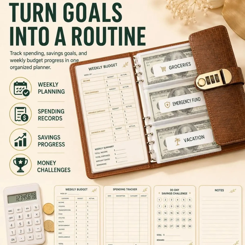 A6 Savings Notebook with Lock, Money Budget Binder Journal for Cash | Locking Diary for Money Saving Challenge