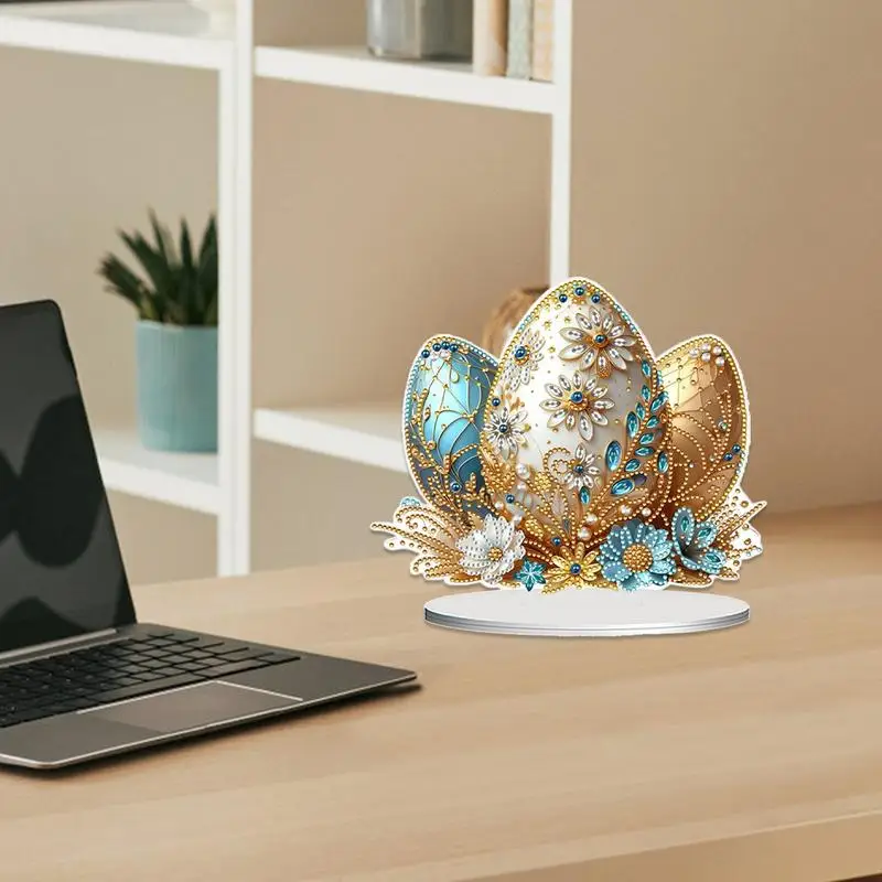 Rhinestone Art Tabletop Decor Easter Eggs Rhinestone Desk Placement Ornament Double Sided Stand Up Gem Painting Craft For Kids