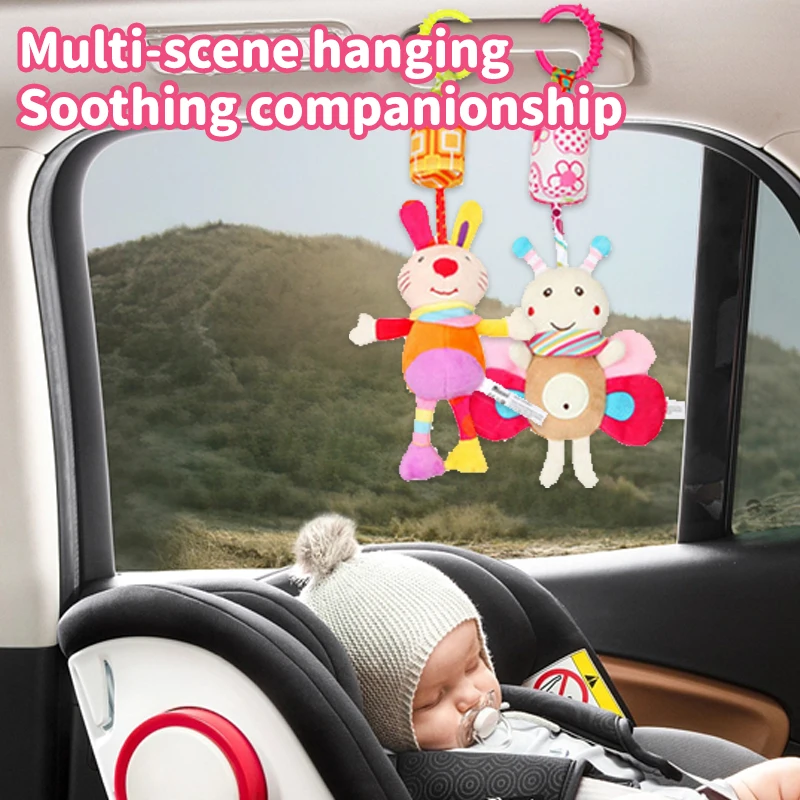 Newborn Baby Plush Stroller Toys Baby Rattles Sensory Soft Learning Toy Baby stroller and Crib Soft Stuffed Animals Hanging Toys