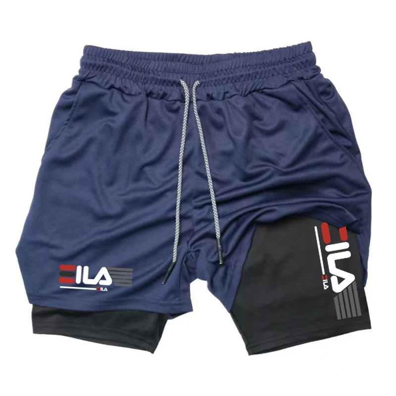 Herren-Sportshorts, doppellagige 2-in-1 schnell trocknende, atmungsaktive Freizeitshorts, Sommer-Laufsport-Hose – Detail 5