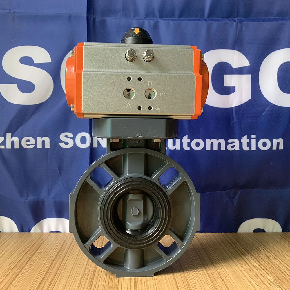 

DN50 2 inch wafer Type IP65 Waterproof Actuator Pneumatic UPVC PVC Plastic Butterfly Valve