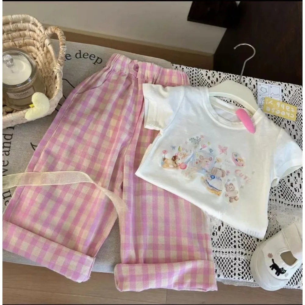 Bear Leader 3-7 سنوات صيف جديد الاطفال ملابس الفتيات ملابس كاجوال الكرتون الحيوان تي شيرت مطبوع + الوردي متقلب السراويل 2 قطعة مجموعة #6