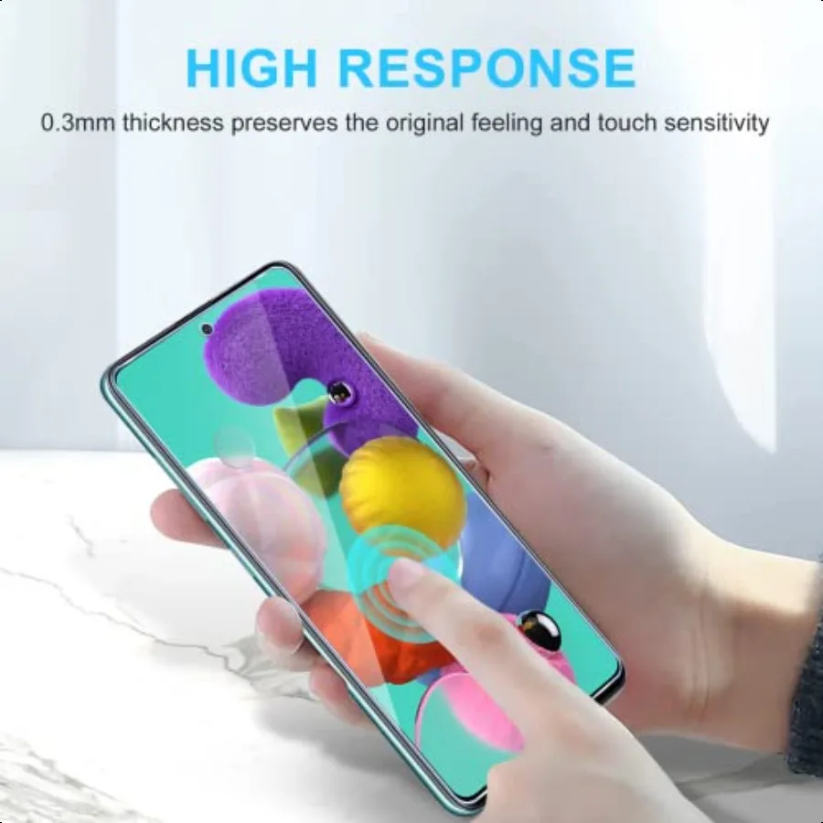 YMO 3 عبوات من واقي الشاشة لهاتف سامسونج جالاكسي A51 4G 5G9H طبقة حماية شفافة عالية الدقة سهلة التركيب فقاعة
