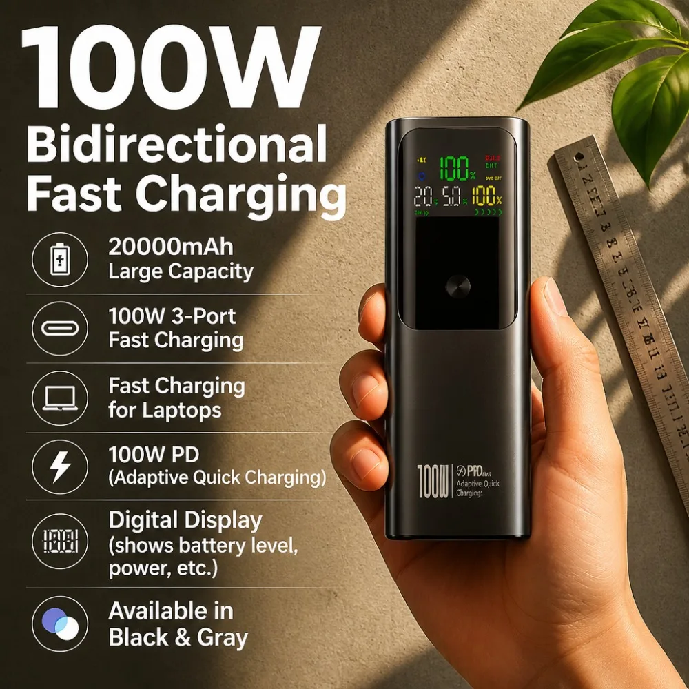 100W Power Bank 20000mAh Bidirectional Fast Charging Portable Charger For Laptop iPhone Android power bank
