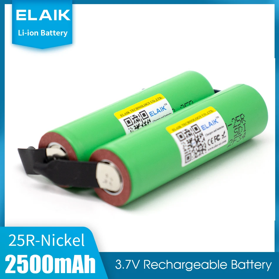 2500mAh 18650 Battery INR18650 Lithium Rechargeable Batteries 25R 3.7 V High Current Discharge 20 A Power Cell DIY Nickel