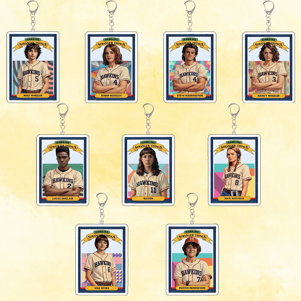 Para Stranger Things Dustin Will Lucas Max Nancy Steve Joyce Robin llavero acrílico periférico mochila accesorios regalo del Festival