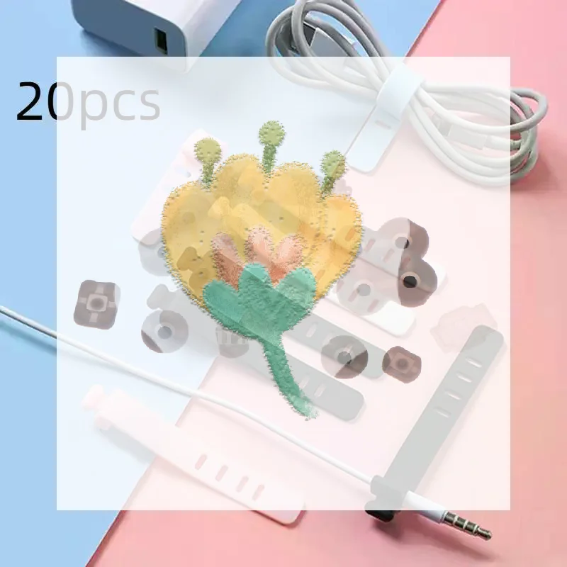 20Pcs Non-toxic Silicone Cord Management Ties Portable Cable Organizer Clips for Charger Wire Travel Camping Use