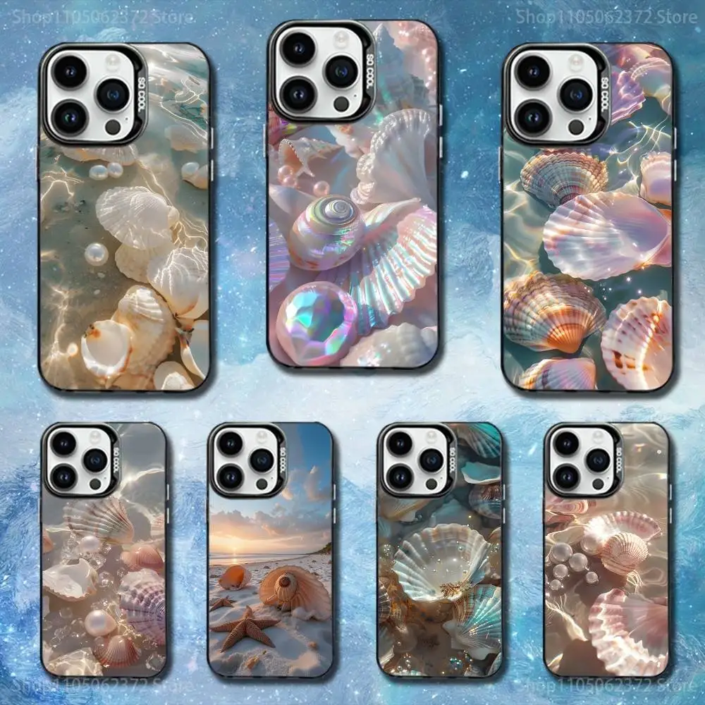 

Pink Art Starfish Shell Phone Case For iPhone 11,12,13,16,14,15,Mini,Pro,XS,MAX Black Matte Shockproof Cover