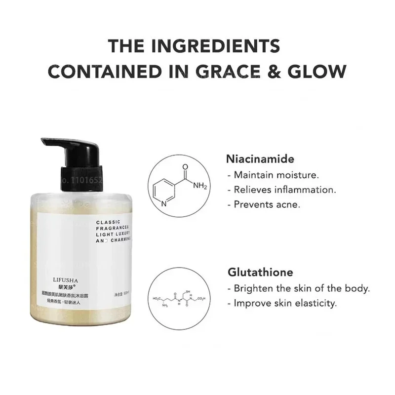 Whitening Body Wash Skin Shower Gel for Women Niacinamide Nourishing Refreshing Bath Brighten Fragrance Clean Keratin 500ML