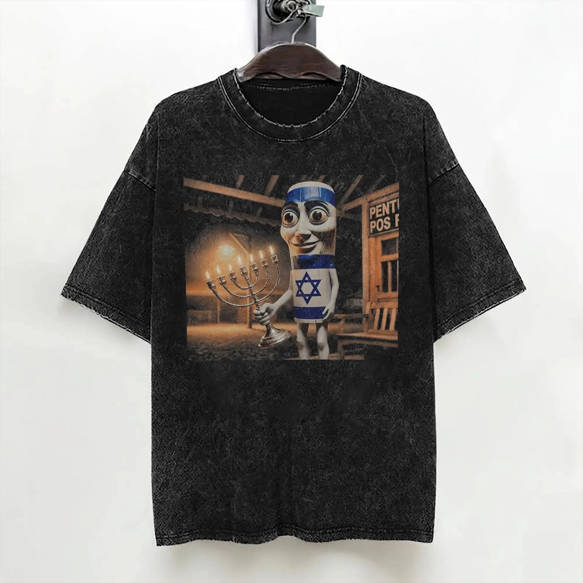 Tung Tung Tung Sahur Jewish Meme T Shirt Hip Hop Washed Short Sleeve Oversize T-Shirt for Men Tops Streetwear Summer Tops Tees