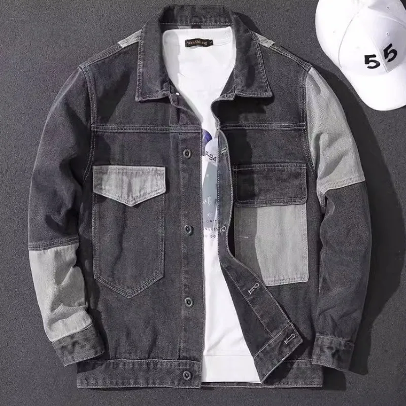 

Men Denim Coats Spliced Lapels Single Breasted Jackets Spring Autumn Simple and Fashionable Men's Clothing 2025 New Big Size 5XL