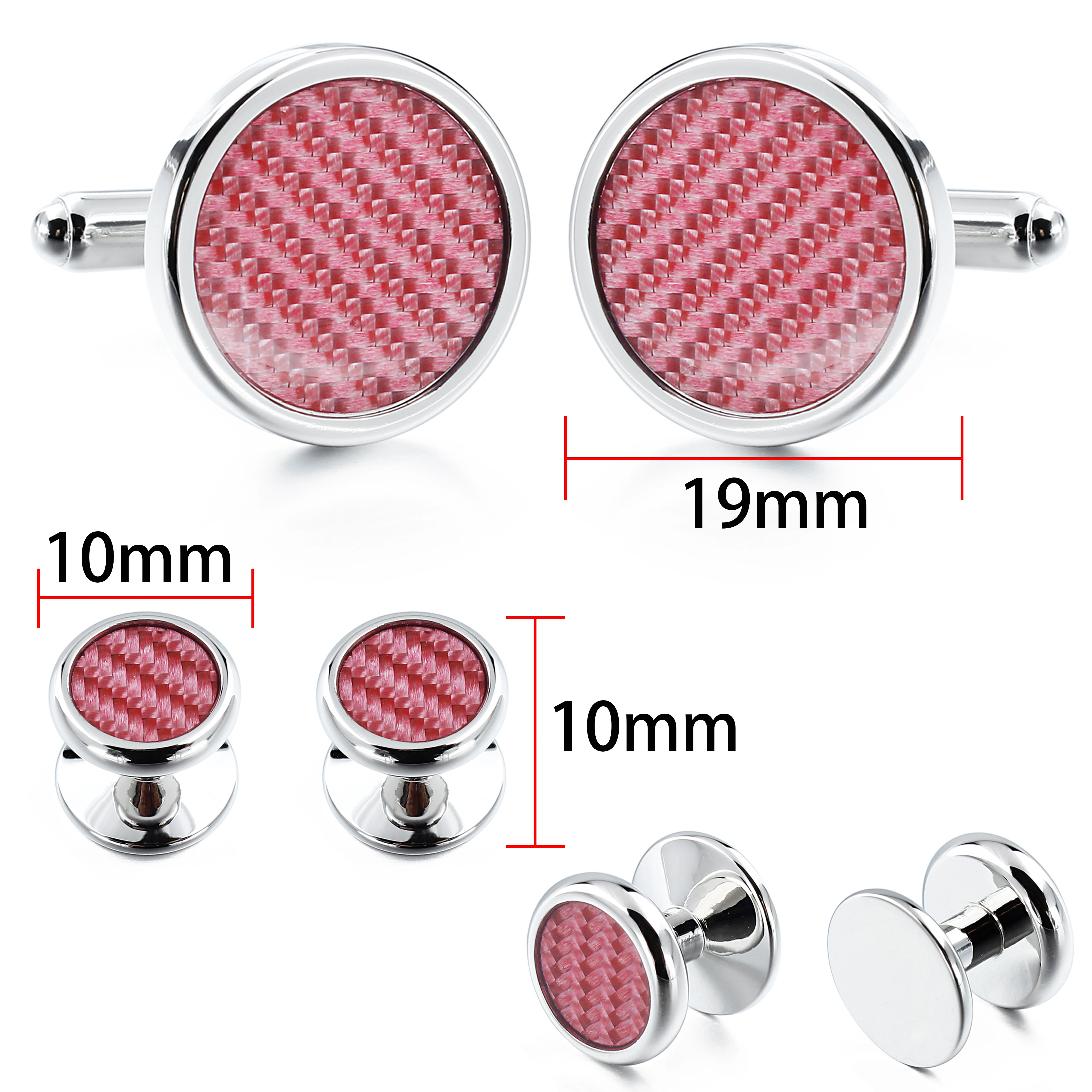 Mens Cufflinks and Tuxedo Studs Set in Gift Box(Round Carbon Fiber),Men Fashion&High Quality Tuxedo Shirt Jewelry or Accessories
