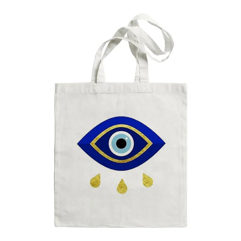 Shoulder Bag Tote Turkey Blue Evil Eye Bag Canvas Harajuku Graphic Handbags Women Large Capacity Portable Girls Shopping Bag