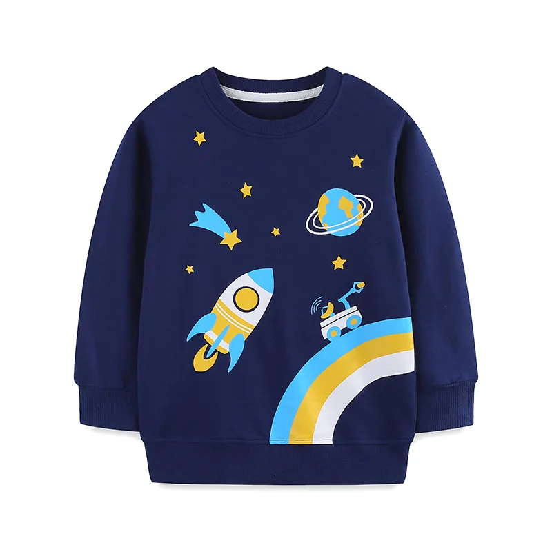 Boys Pullover Tops 100% Cotton Rocket Planet Star Print Hoodies Sweatshirts Toddler Kids Crew Neck Long Sleeve Clothes