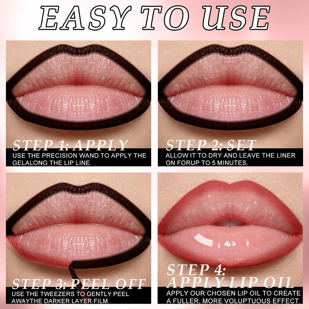 2 Pcs Peel Off Lip Liner and Lip Oil Set Long Lasting Moisturizing Non Transfer Lip Stain Waterproof Smudge Proof for Woman