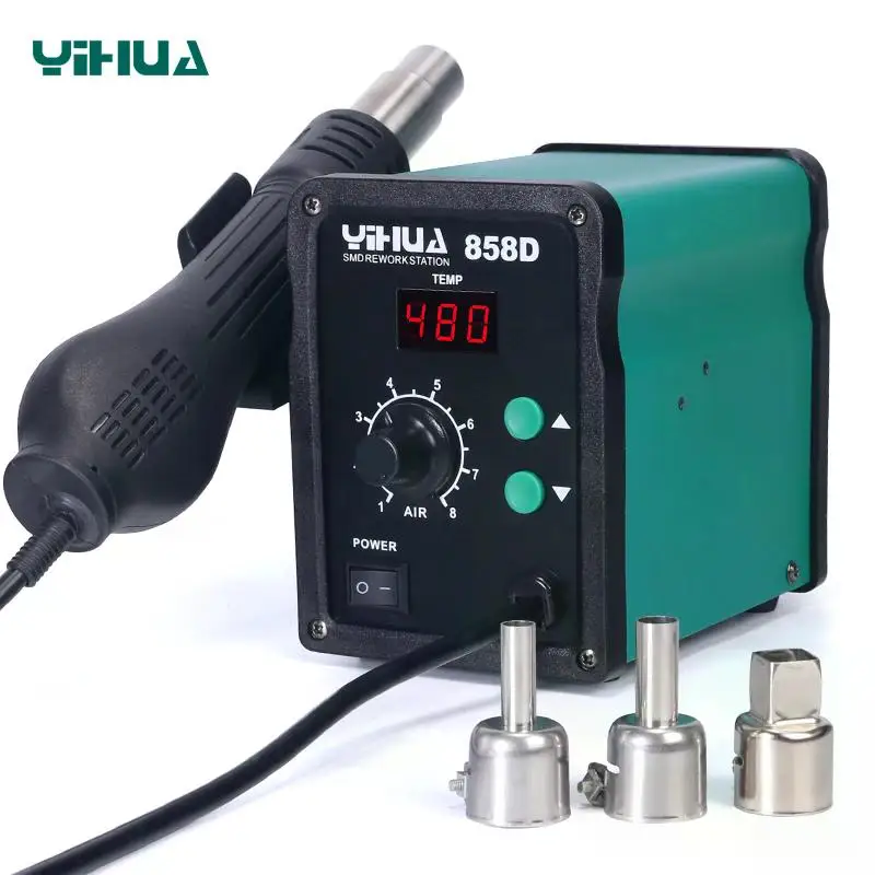 

YIHUA 858D Hot Air Gun Soldering Station 700W 110V/220V BGA Rework Station Heat Gun LED Digital Display Welding Station Repair