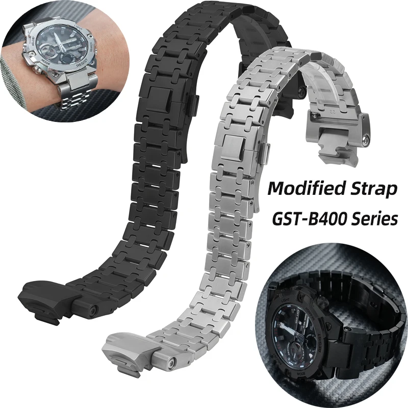 

Ремешок для часов из твердой нержавеющей стали, подходит для часов Casio G-SHOCK Steel Heart серии GST-B400, спортивный мужской модифицированный ремешок