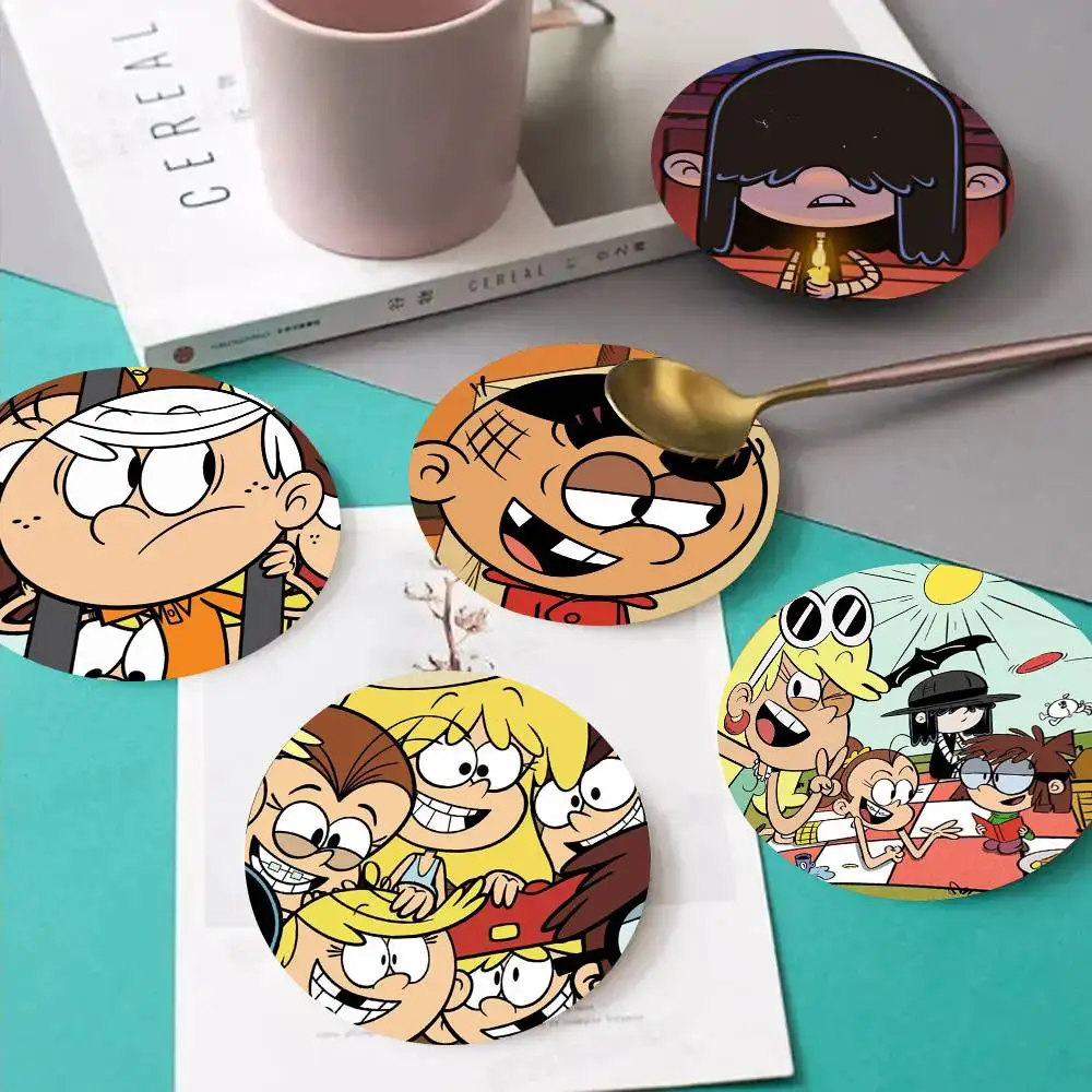 1pc Popular Cartoon The Loud House Wooden Coaster Colour Printing Cup Mat Home Desk Decoration Gifts