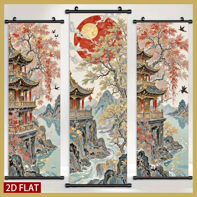 

Набор из 3-х пластиковых настенных панно «Восточный павильон» с изысканным рисунком в стиле туши, высококачественный декор