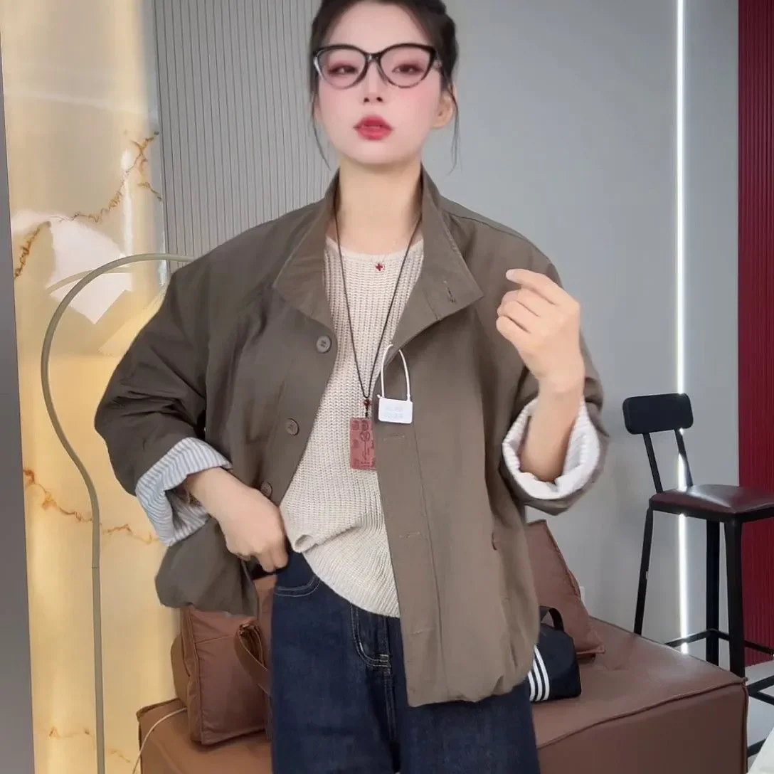 Vintage Double Sided Wear Jackets Women Autumn Harajuku Streetwear Casual Windbreaker Bf Korean Lapel Baseball Uniform