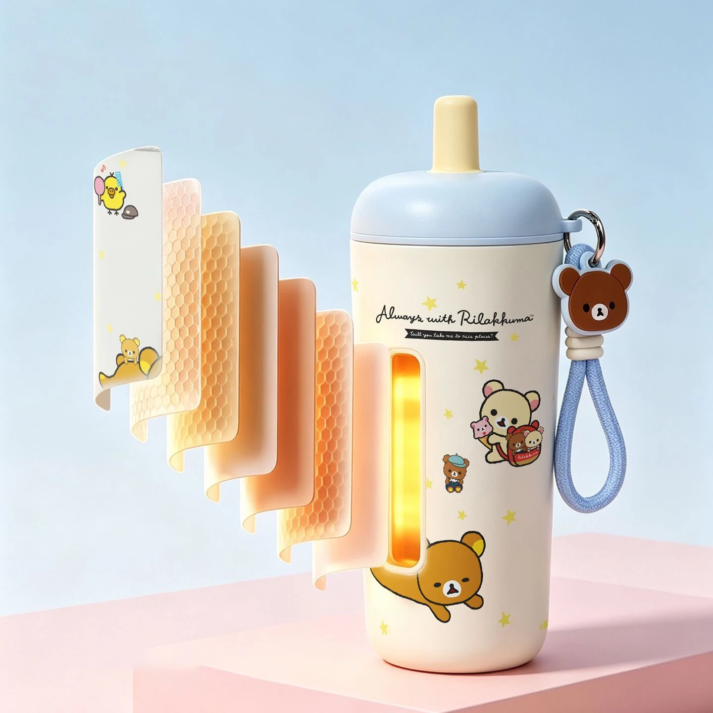 560ml Rilakkuma Insulated Water Bottle 316 Stainless Steel Water Cup Portable With Lanyard Cute Easy Bear Anime Peripheral Gifts