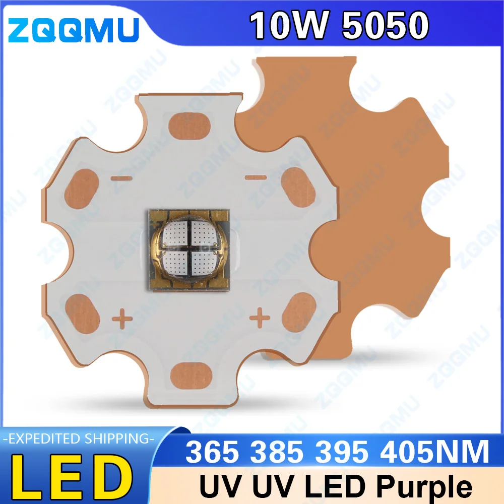 

10W UV LED 5050 Lamp Chip Purple Light 365nm 385nm 395nm 400nm Lamp Diode Flashlight Accessories Curing Lamp Copper Bracket