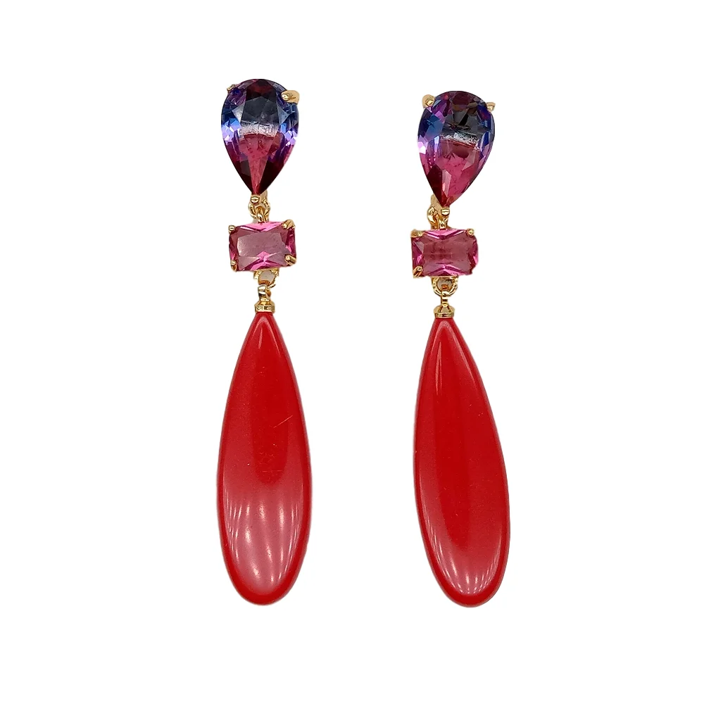 

Y·YING Multi Color Crystal Red Turquoises Dangle Stud Earrings vintage style for women