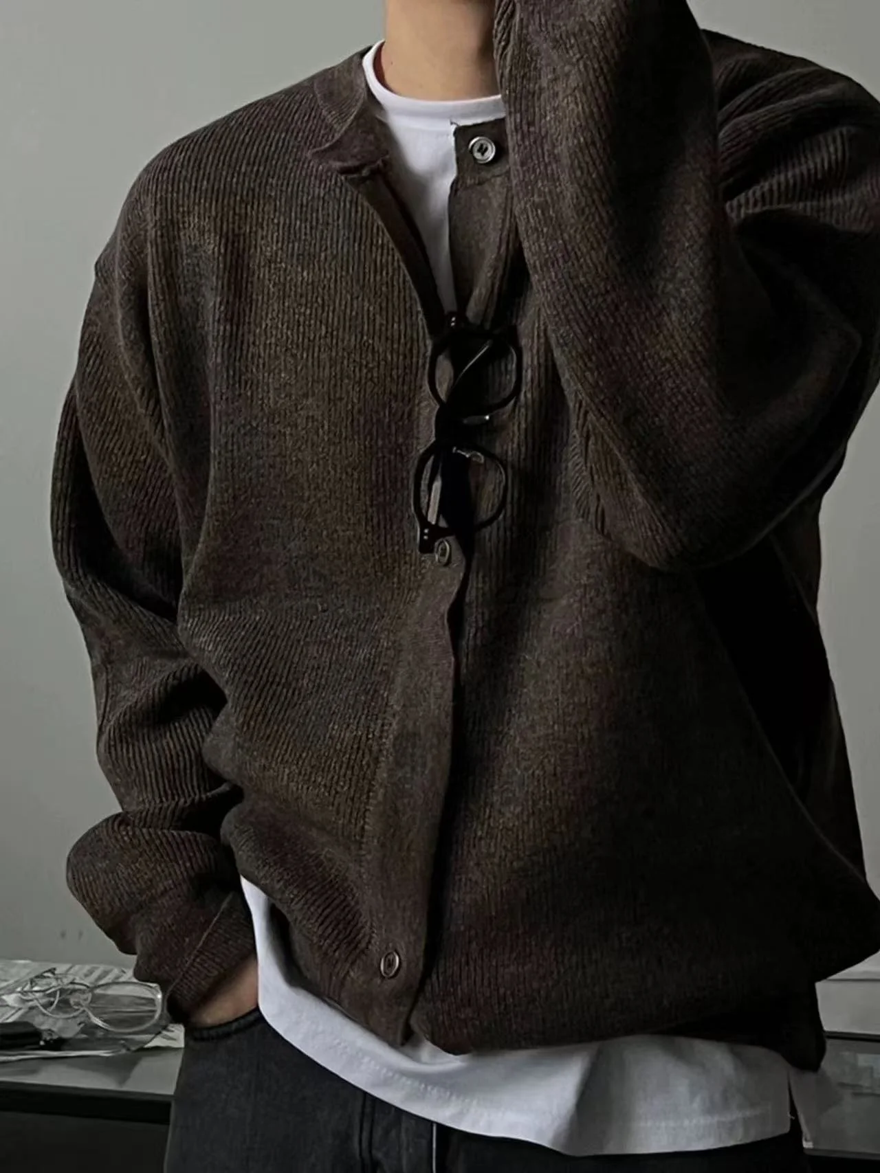 

Brown Sweater Jaet Men's Autumn Winter New Lazy Sle High Sensation Simple Inner Warm Knitted irt Loose Fit Casual Wear