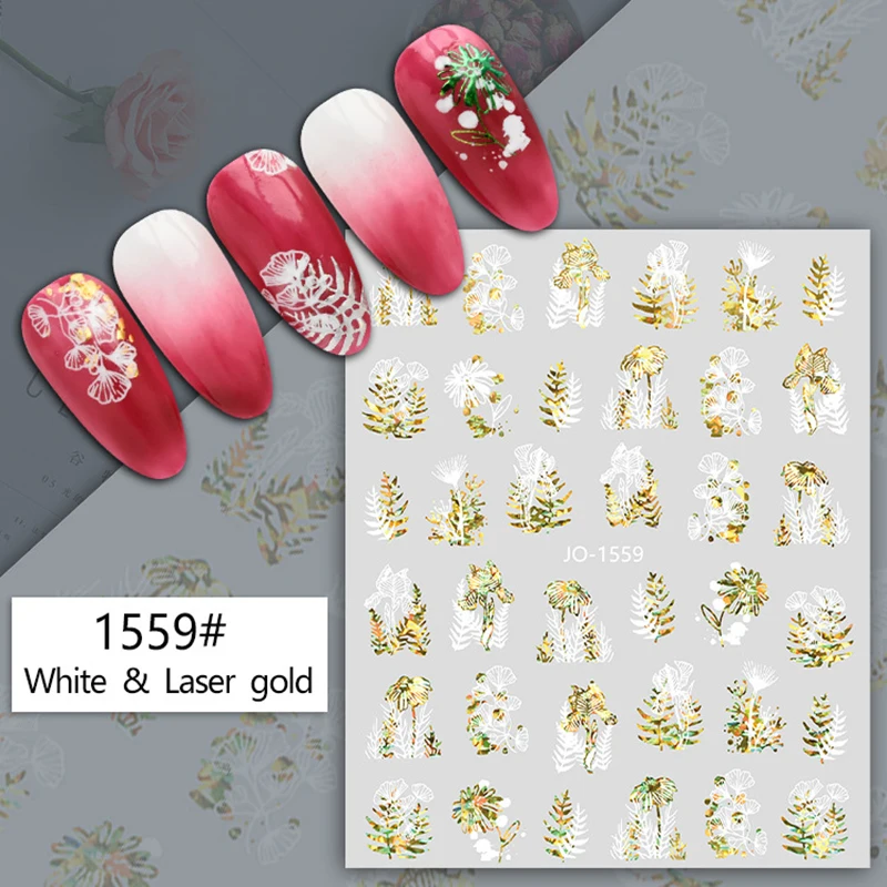 

Cloured nail art sticker gilding gold white black rainbow maple leaf butterfly spring summer flora plant thin nail film YJ080