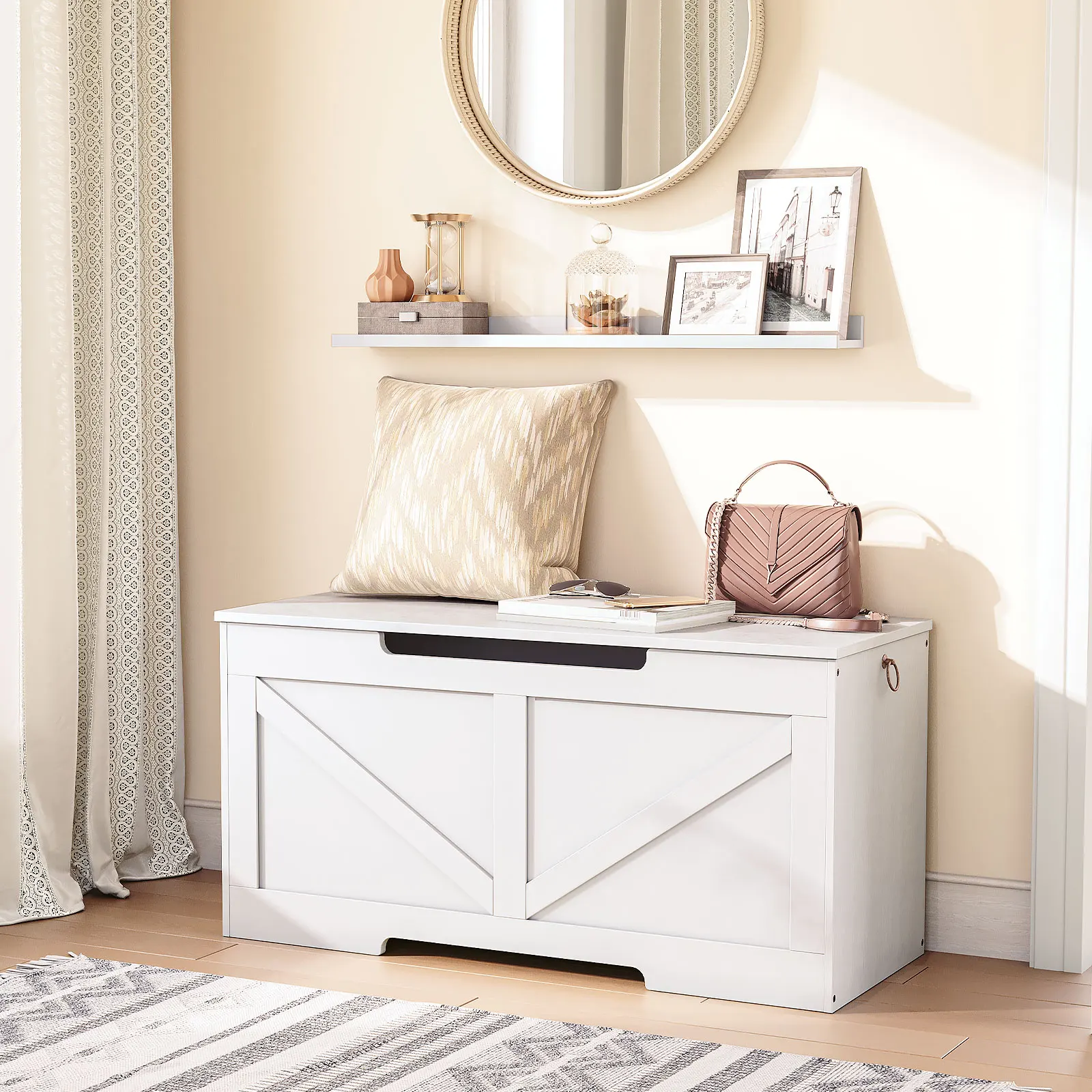 HOOBRO Chests Bench With Storage Space White Toy Box With Lid Storage Box Stable For Children Hallway Living Room