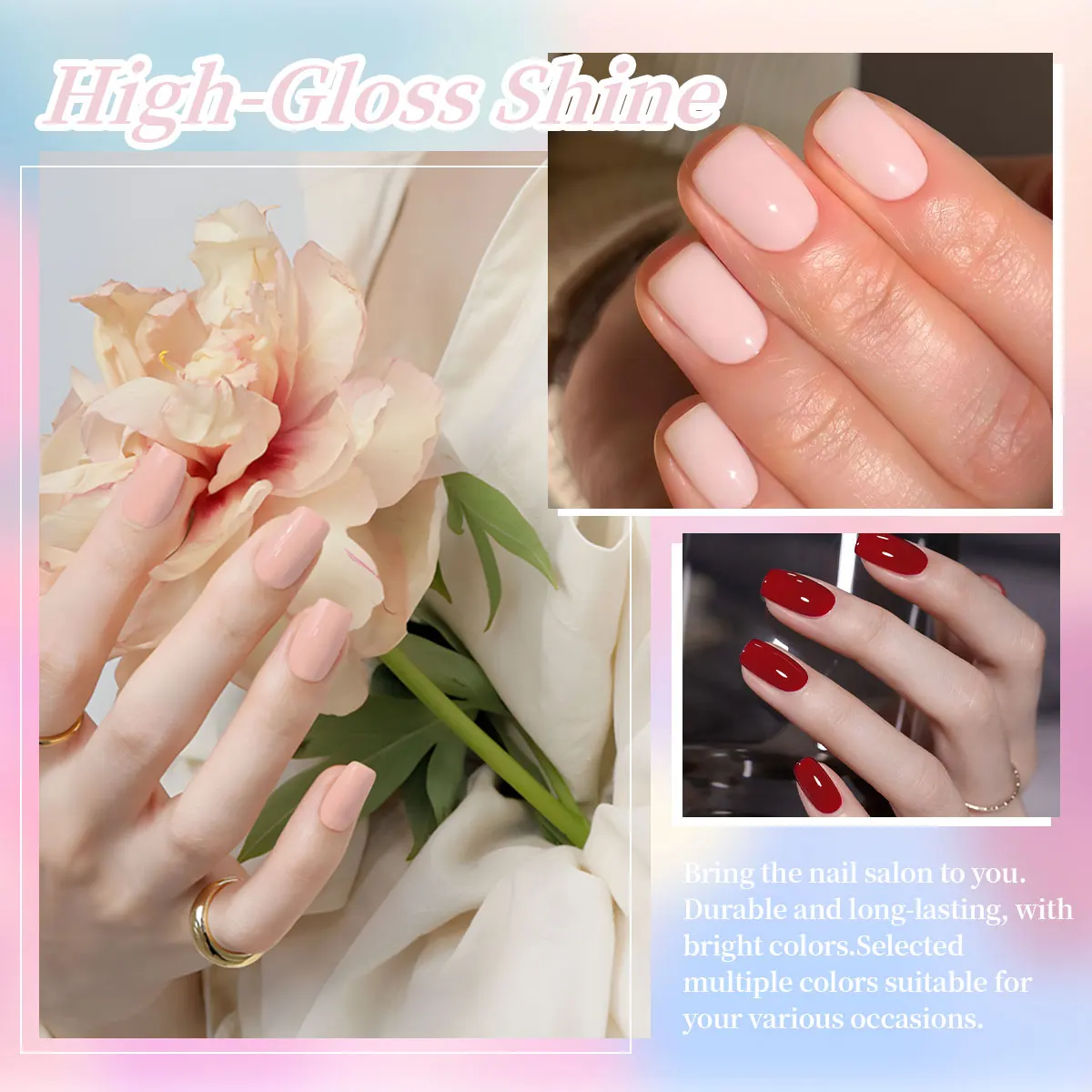 VOKY 6pcs Gel Nail Polish Set, Soak-Off UV LED Semi-Permanent Nail Gel, High Pigment Glossy Nail Polish, Easy to Apply Long-Lasting Nail Art Set, Suitable for Salon, DIY Party, Daily Nail Use in All Seasons