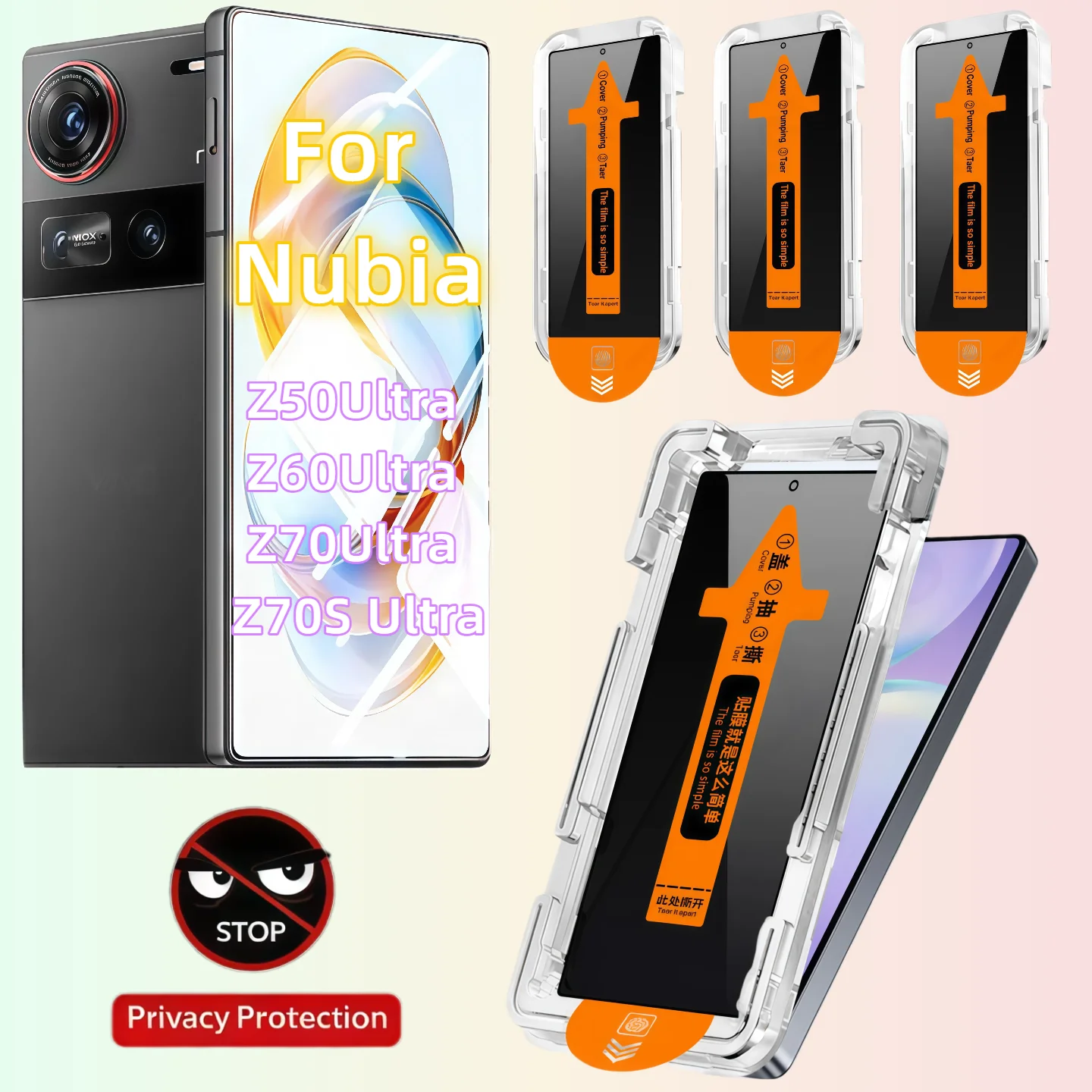 

3PCS Anti-Peeping Tempered Glass Screen Protector for ZTE Nubia Z50 Ultra/Z60 Ultra/Z70 Ultra/Z70S Ultra, Dust-Free