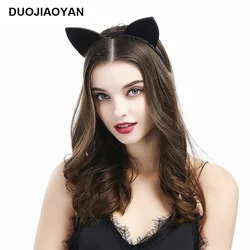 Cross-Border New Arrival Sexy Black Flocking Cat Ear Headband Annual Meeting Party Headdress Wholesale Factory Direct Sale