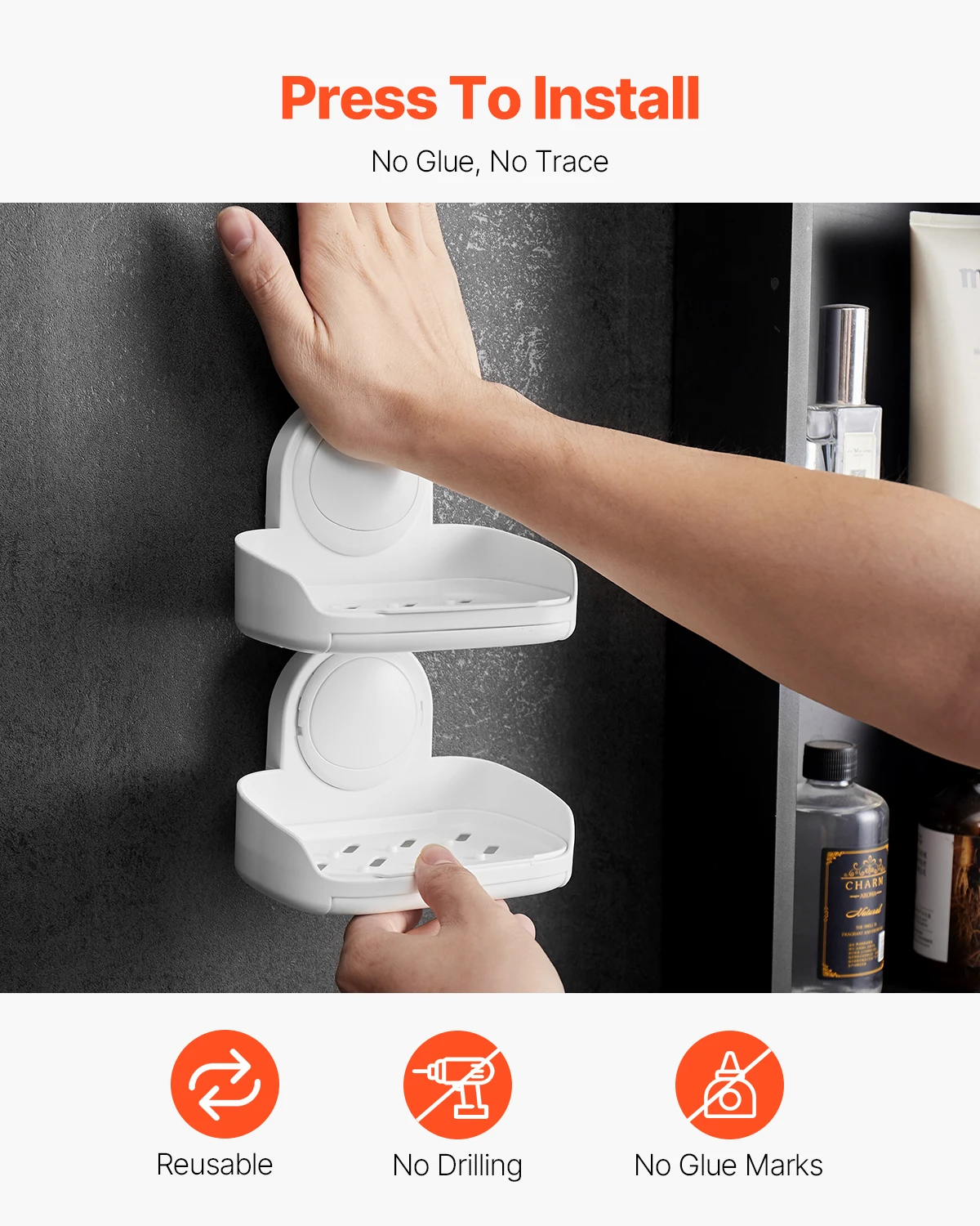 VEVOR Soap Holder for Shower Double Layer with Suction Cup Wall Mounted NO-Drilling Soap Sponge Holder Fit for Shower Bathroom