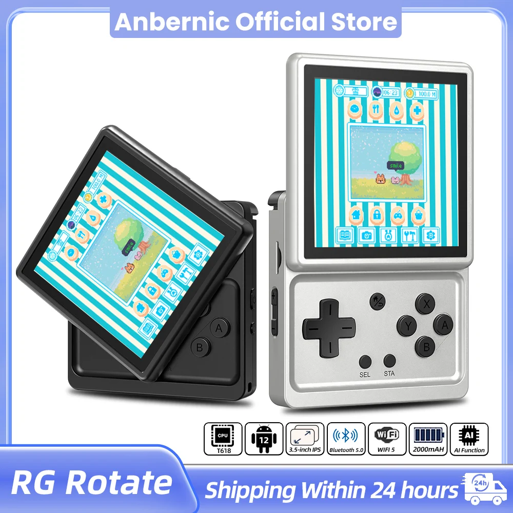 ANBERNIC RG Rotate – Console de jeu portable Android, écran IPS 3.5 pouces, 720 × 720, T618, émulateur de jeu rétro, WiFi, 3 go + 32 go, lecteur portable