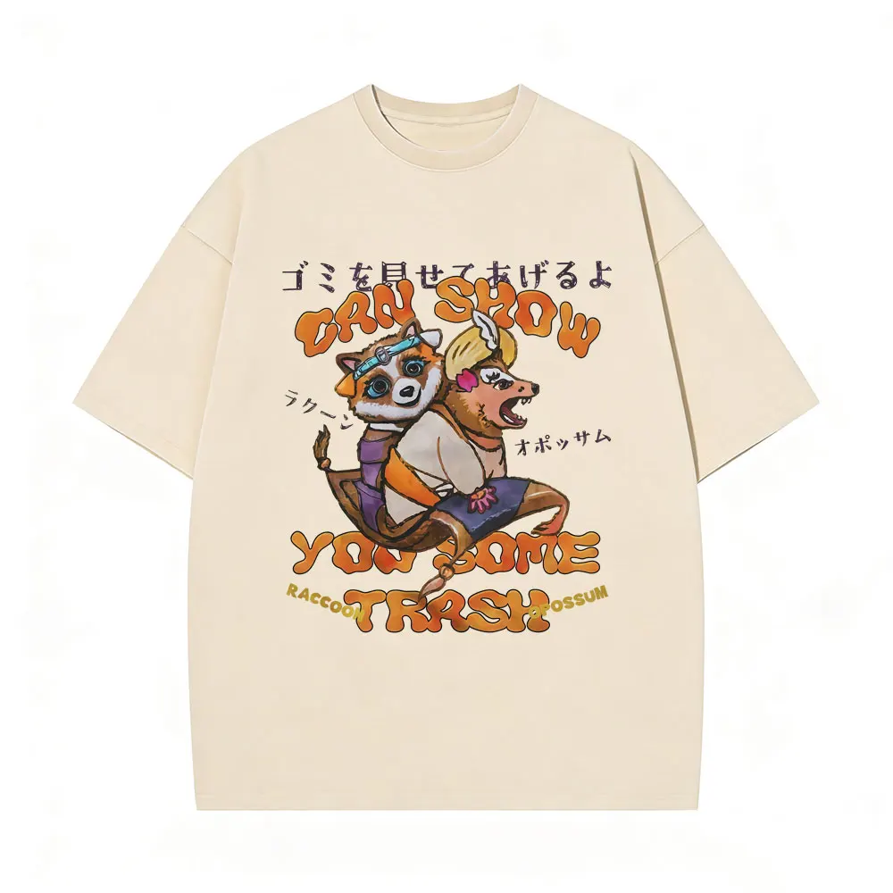 

Can Show You Some Trash T-shirt Funny Japanese Style Opossum Rat Vintage Washed T Shirts Men Women's Casual Oversized T-shirts