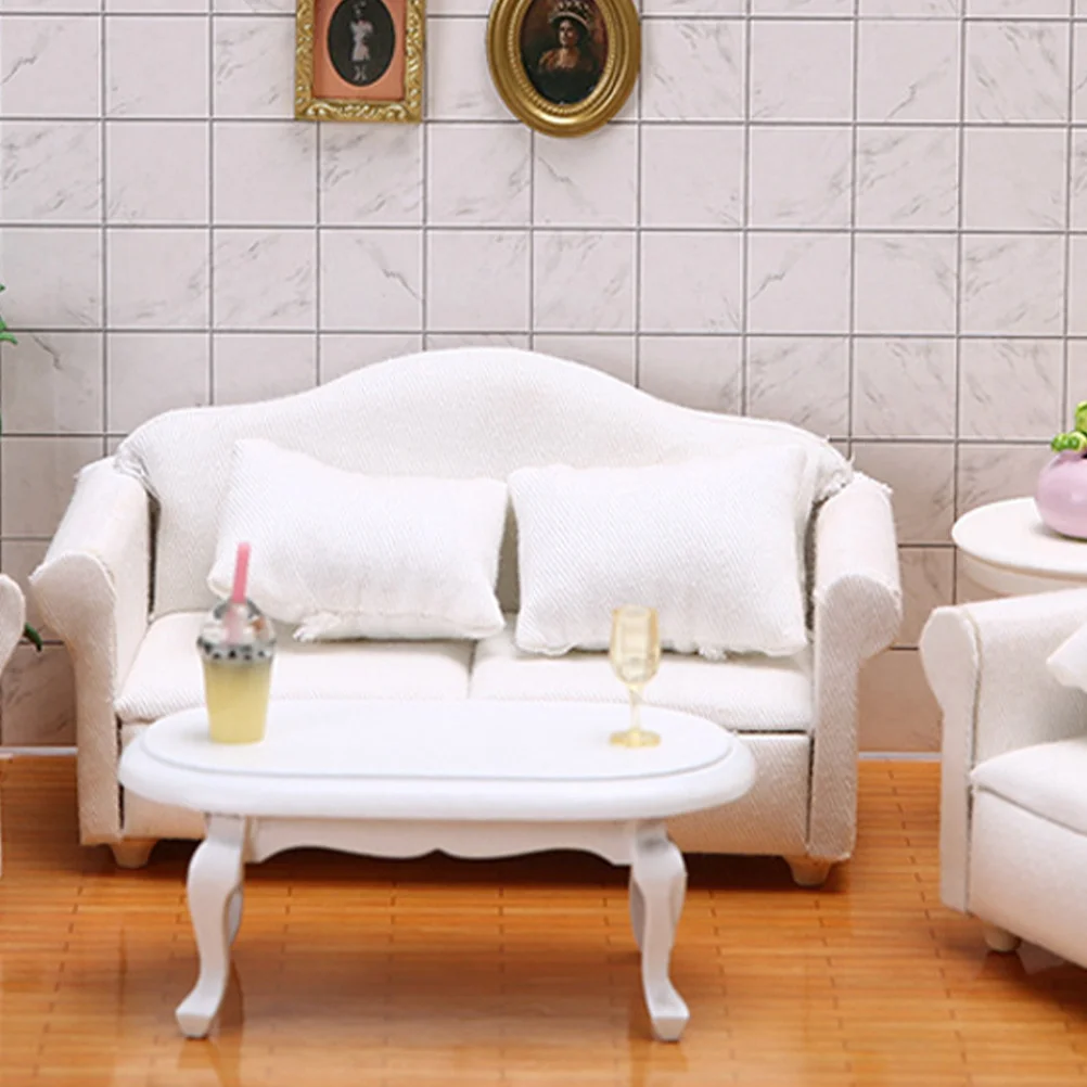 Small Sofa White Fabric Micro Scene Couches House Model 1:12 Scale Tiny Furniture
