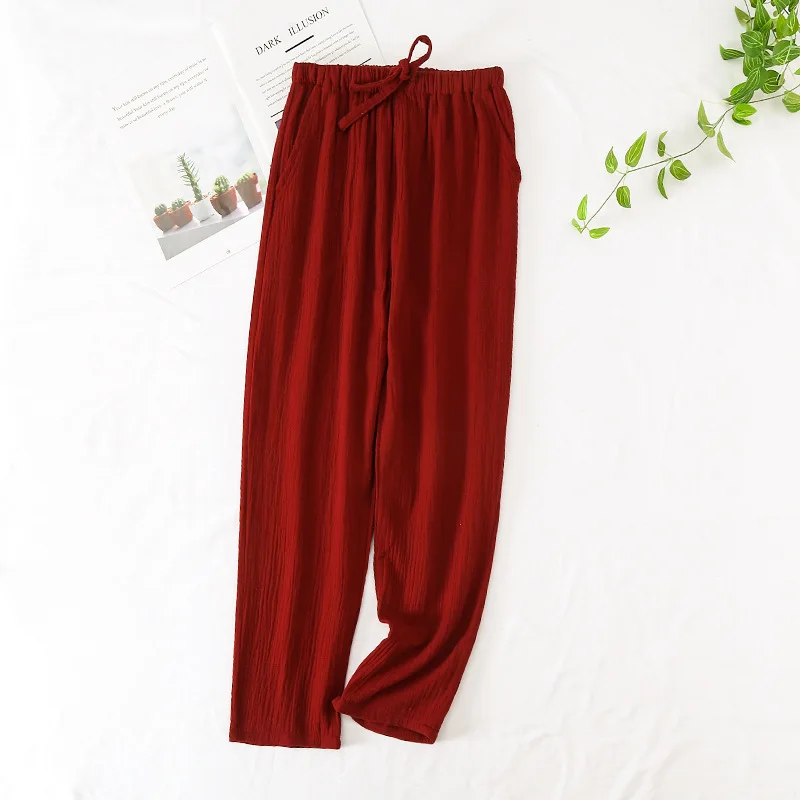 Japanese 100% Crepe Cotton Loose Casual Trousers Solid Color Pants Women\'s Spring And Summer Double Gauze Home Pants