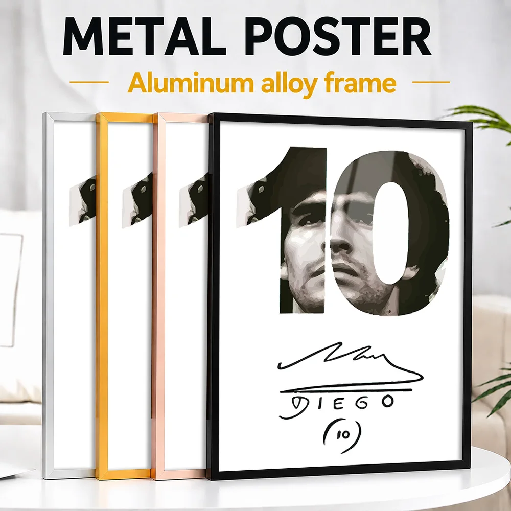 Diego Maradona Number 10 Framed Aluminum Metal Poster Personalized Illustrated Wall Art For Sports Lounge, Football Fan Gift