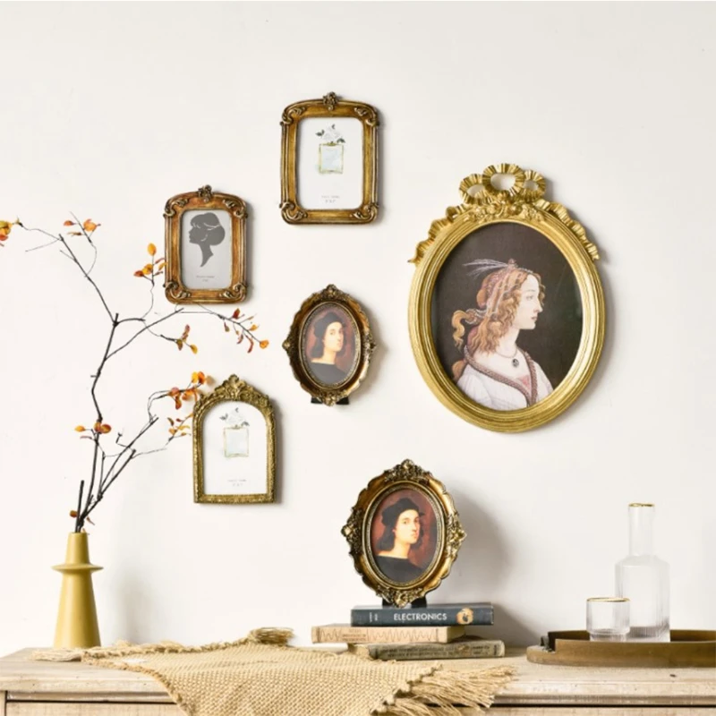 Cadre Photo Vintage en résine Imitation bois, Style cour royale, cadre Photo en relief, ornements de maison